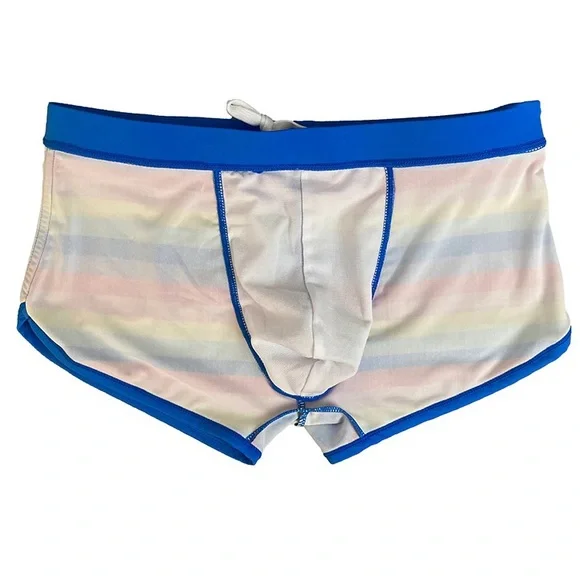 Side Split Mens Swimwear U Pouch Rainbow Beach Swimming Trunks Nylon Quick Dry - Picture 6 of 6